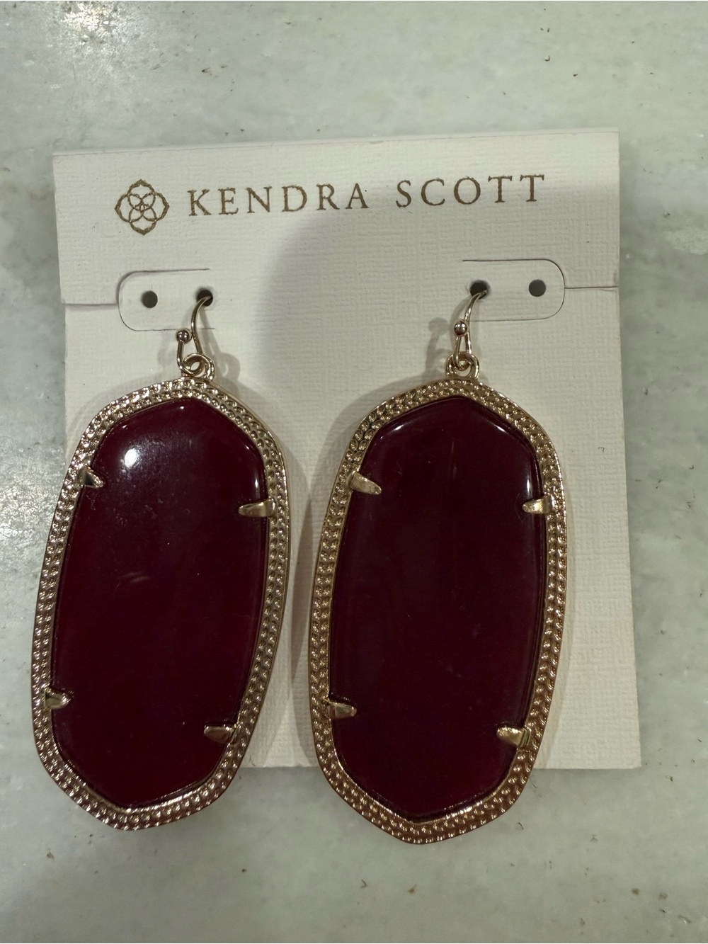 Kendra Scott Gold-Trim Drop Earrings with Deep Wine Stones